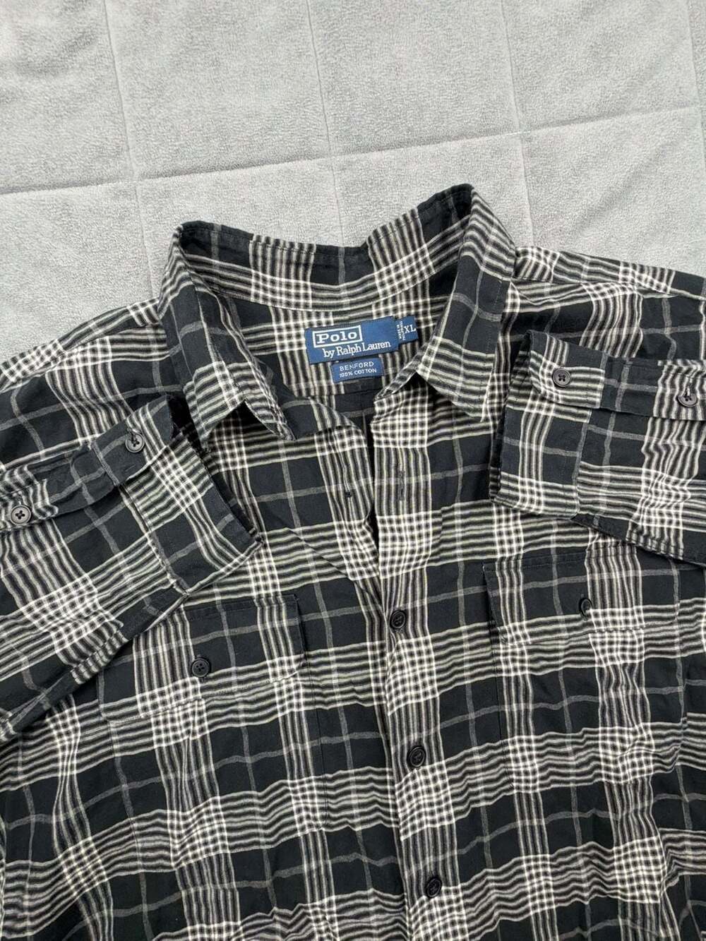 VTG Polo Ralph Lauren Benford Black Plaid 100% Cotton Flannel Button-Up Shirt XL